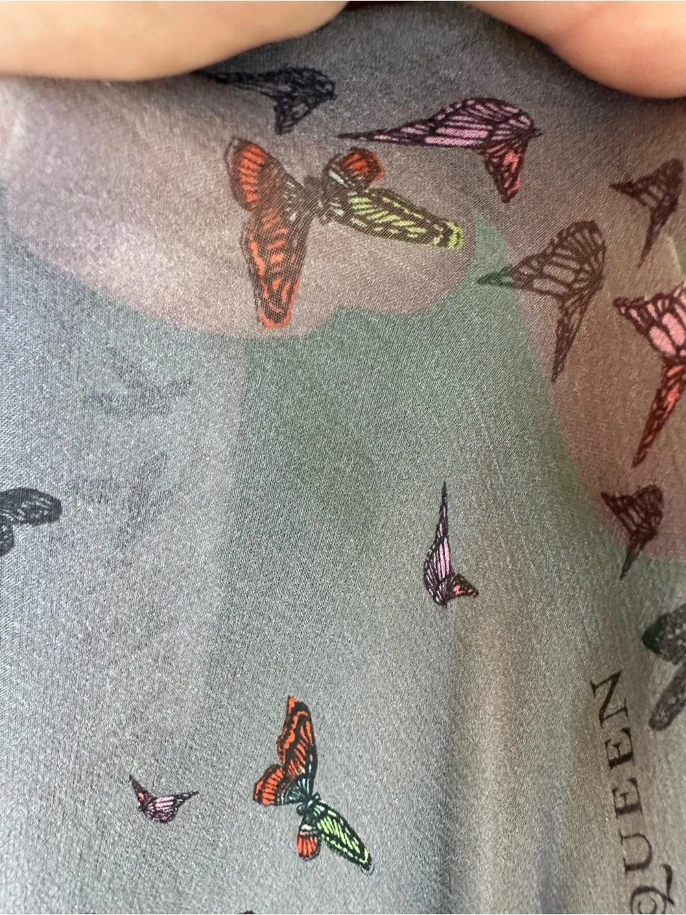 Alexander McQueen Butterfly Skull 100% Silk Scarf Grey Multicolor